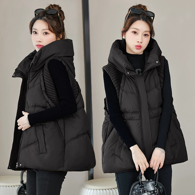 Hiver vers le bas coton gilet veste femmes 2025 nouvelle veste à manches à capuche Parkas chaud gilet manteau femme gilet pardessus dames hauts
