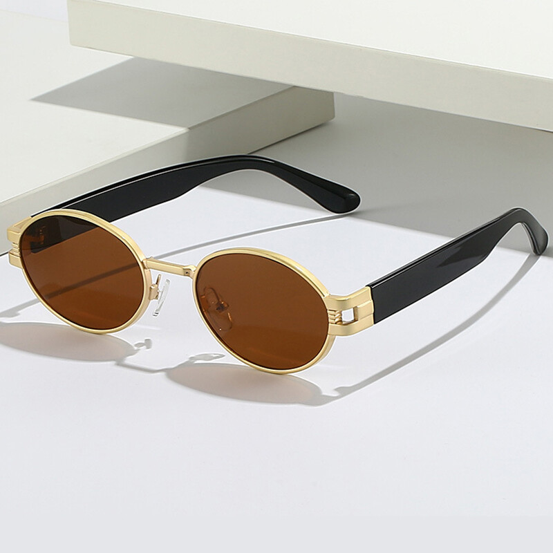 Lunettes de soleil ovales en métal pour hommes et femmes, nuances de lunettes noires, créateur unisexe, marque de luxe, mode, UV400