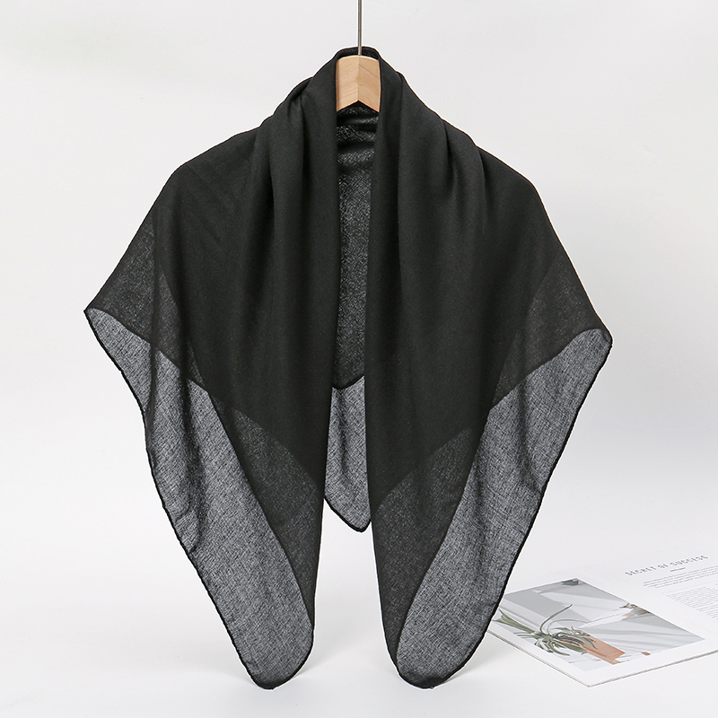 Foulards carrés de couleur unie pour femmes, 90x90cm, mode coton lin, foulard fin et doux, Hijabs musulmans, accessoires de sac