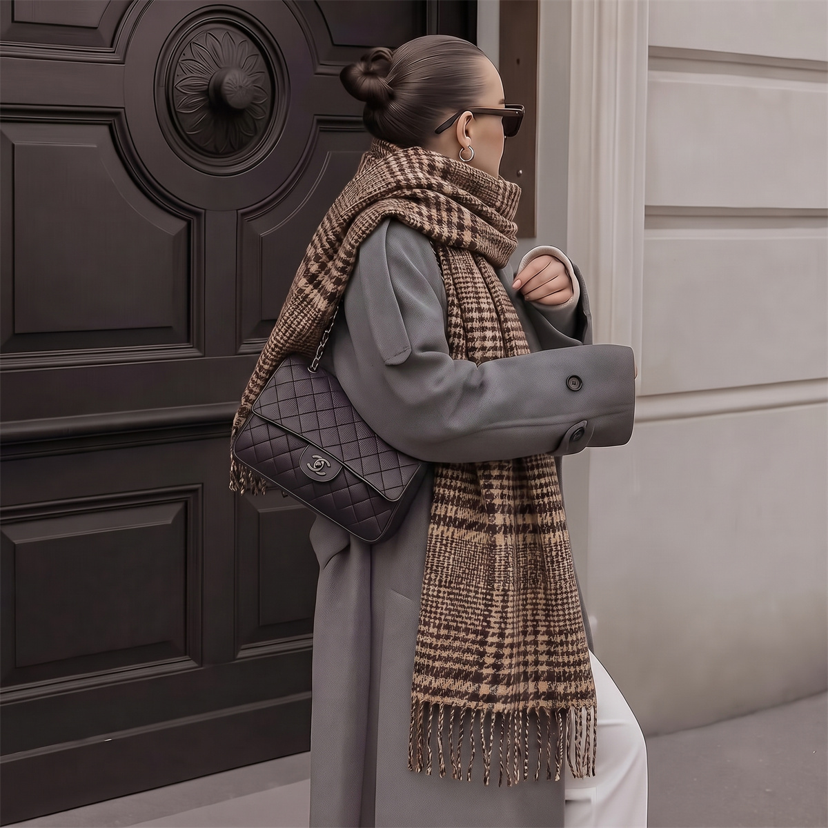 Écharpe à carreaux pour femmes, douce imitation cachemire, écharpe à franges, motif classique à petites carreaux, châle chaud d'hiver, tendance.