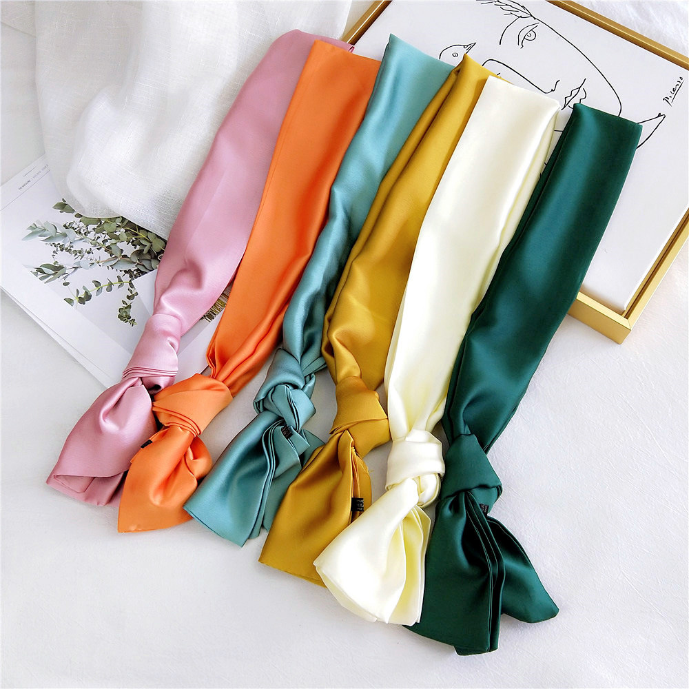 Foulard Long en Satin de soie pour femmes, écharpe de couleur unie, bandeau de mode, sac, écharpe, 14x145CM, 2023