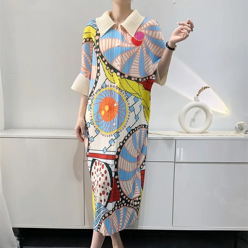 Ata Yake-Robes imprimées plissées mi-longues pour femmes, jupes décontractées à manches chauve-souris, grande taille, mode adt, début du printemps, nouveau, 2024