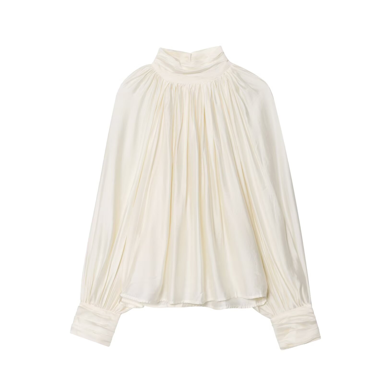Nouveautés printemps : haut plissé à manches longues, col montant, style minimaliste, avec empiècements aux épaules, pour femme