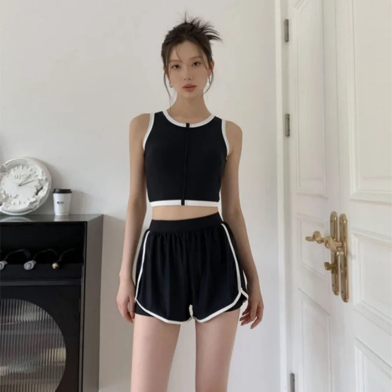 Maillot de bain deux pièces noir, style coréen, pour femmes, culotte taille haute, vêtements de plage, pour baigneurs, nouvelle collection, 2025