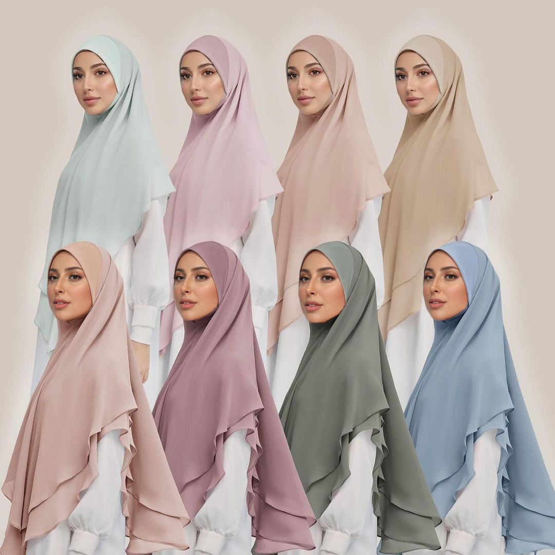 1 pièce Hijab instantané prêt-à-porter en mousseline double couche, uni, foulard, châle, bandana pour femme musulmane