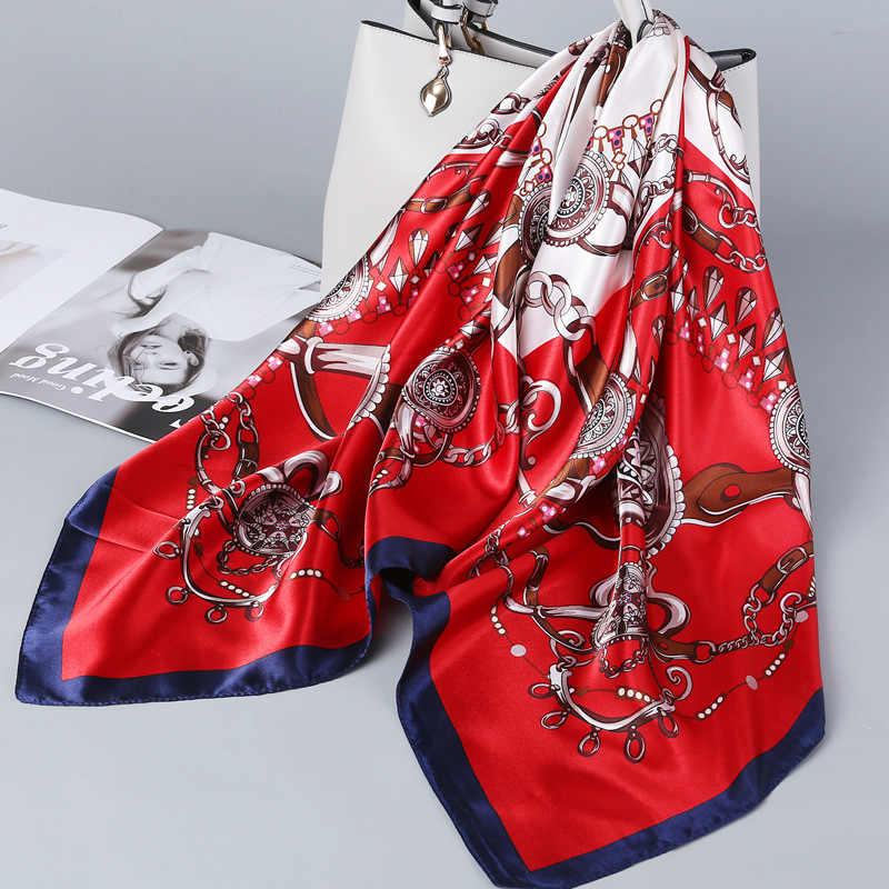 Foulards carrés 90x90cm en satin pour femme, écharpe de cou à imprimé floral tendance, hijab, foulard en soie, bandeau