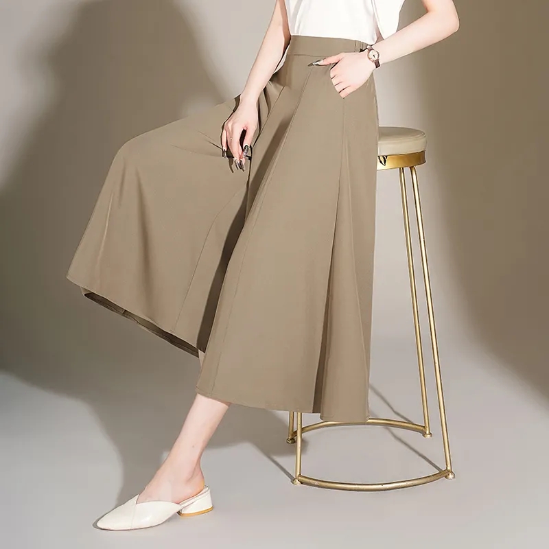 Nouveau pantalon à jambes larges femmes 2024 printemps été mode taille haute dames jupes pantalon tempérament polyvalent dame pantalon