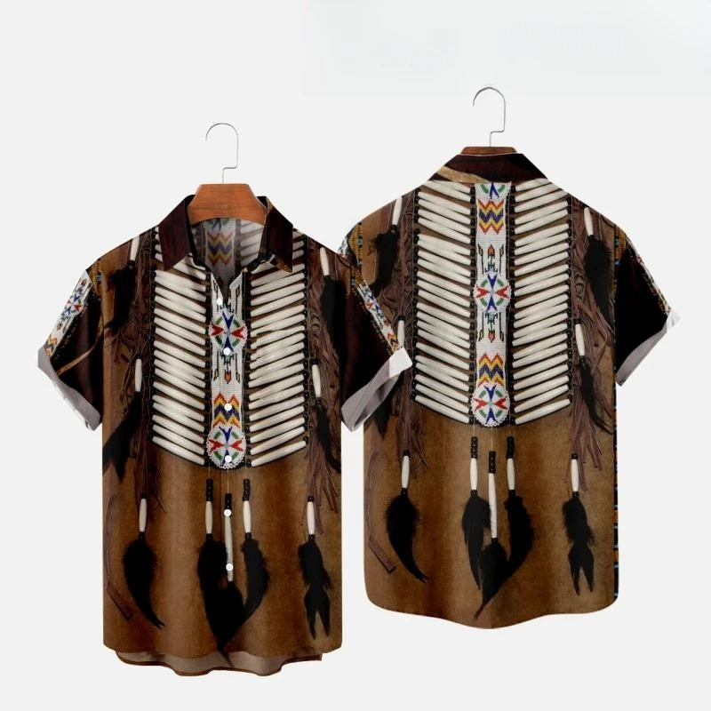 Chemises de plage imprimées en 3D pour hommes et femmes, style ethnique indien, streetwear vintage, chemise à manches courtes, chemisier en Y, vêtements pour hommes, mode