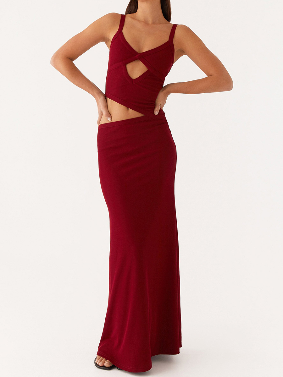 Robe longue d'été pour femmes, sans manches, col en v, dos nu, ajourée, pour soirée Cocktail
