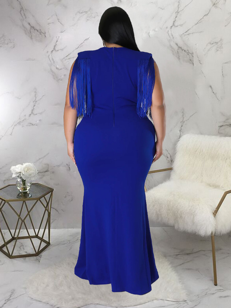 Robe de soirée élégante pour femme, grande taille, sexy, col en V, frange, fibre haute, cocktail, longue, tenues de Rh, 4XL, nouveau