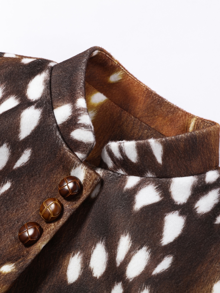 Manteau épais slim à manches en fausse fourrure léopard pour femme, simple boutonnage, boutons recouverts, style vintage, collection automne-hiver 2026