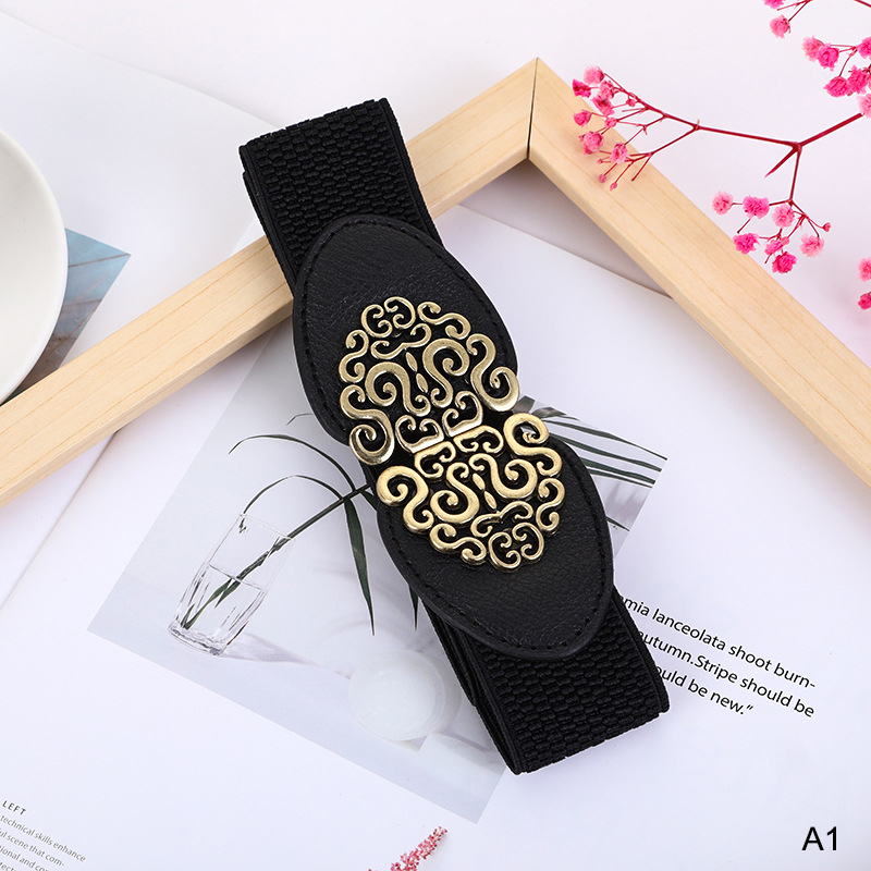 Mode coréenne dames Rose boucle décoré élastique large ceinture boucle robe pull pull ceinture de taille pour femme