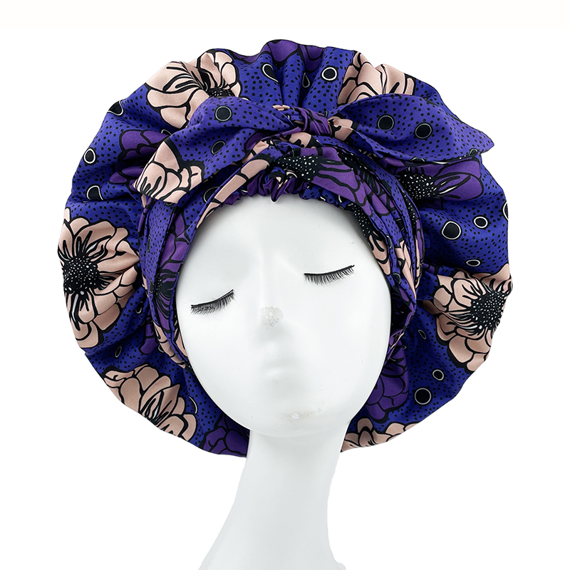 Bonnet en Satin imprimé africain de grande taille avec longue enveloppe de ruban Double couche couvre-chef motif Ankara femmes couverture de cheveux casquette d'enveloppement de cheveux