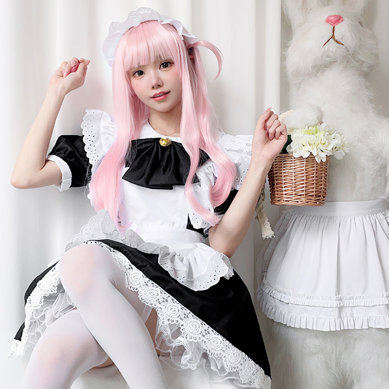 Robe d'uniforme de demoiselle d'honneur noire et blanche pour femme, tablier d'uniforme de demoiselle d'honneur, costume d'écolière Lolita Soft Girl, tenue de cosplay sur le thème de l'anime