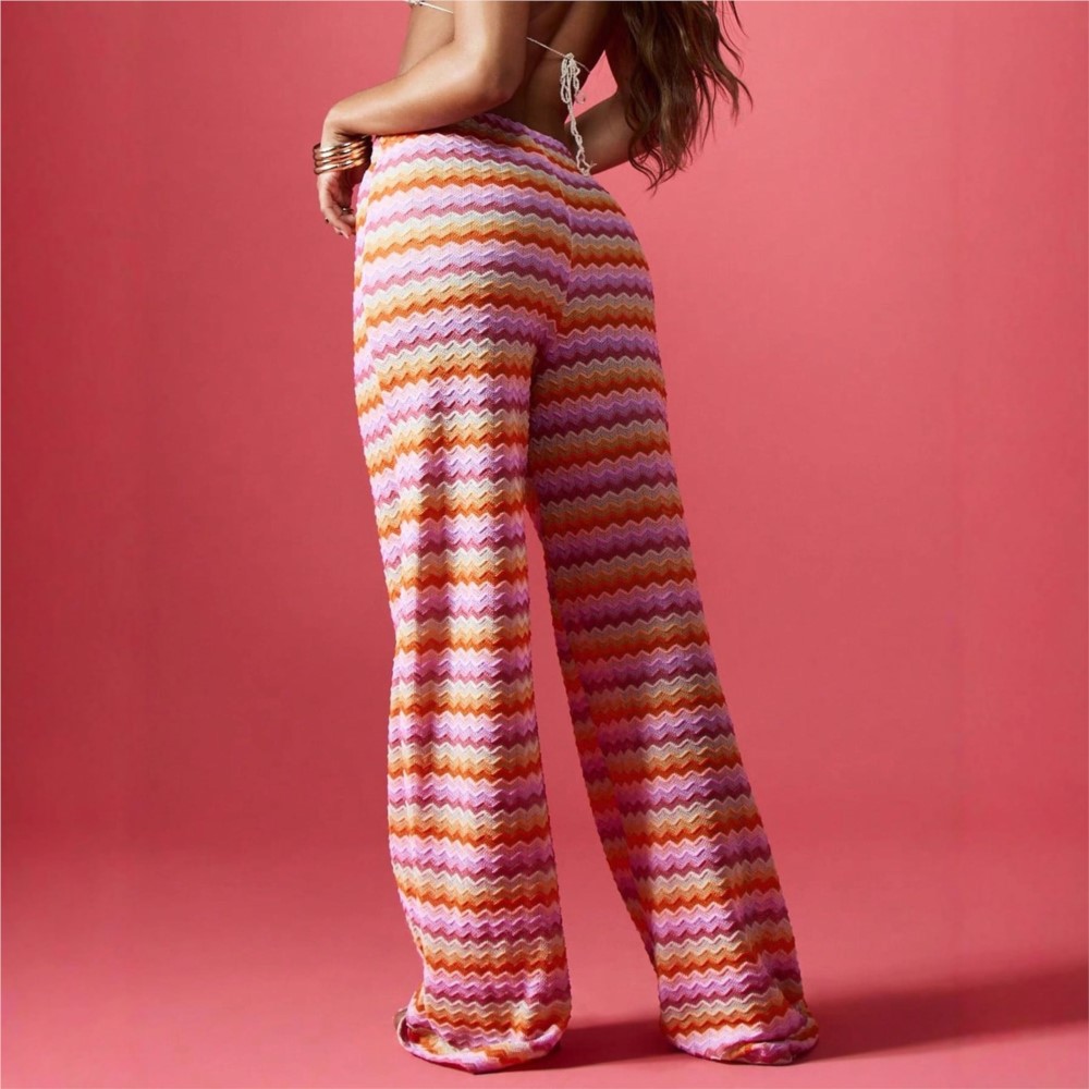 Pantalon décontracté pour femme, coupe ample à jambes larges, vêtements de maison, tenue décontractée, rayé contrastant, confortable, polyvalent et tendance