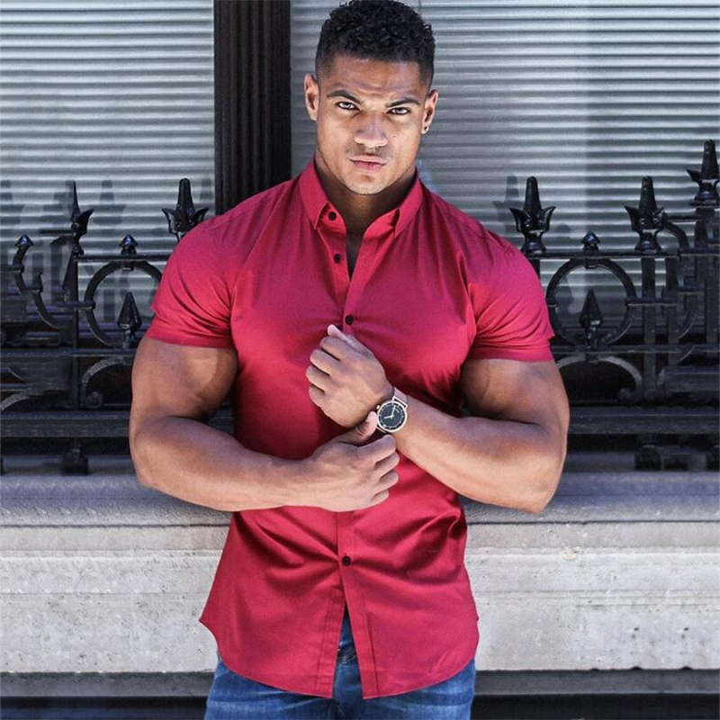 Chemise à manches courtes pour hommes, vêtements d'été, boutons de gymnastique, Fitness, chemises à manches courtes, mode décontractée, Streetwear, Hipster Social