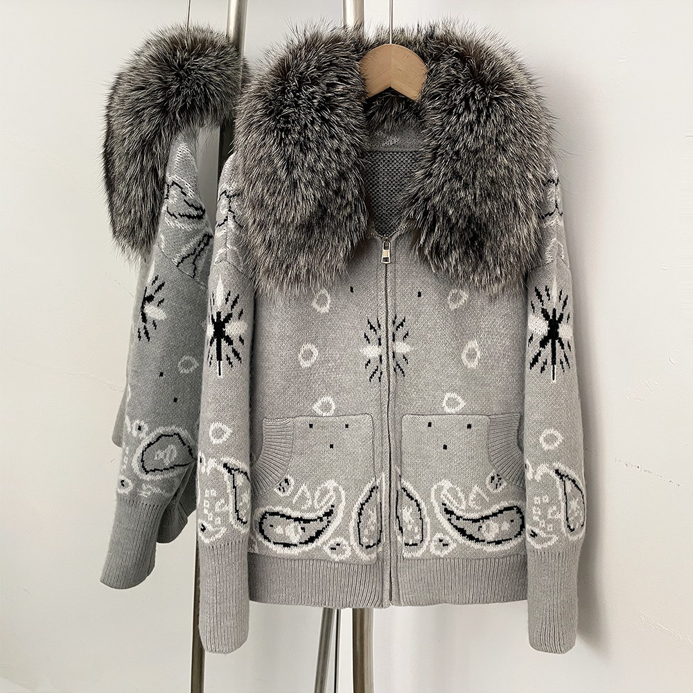 Manteau en tricot pour femme avec fourrure naturelle, parka de luxe pour femme avec vraie fourrure, vêtements pour femme, hauts pour femme, cardigan pour femme, tricot pour femmes