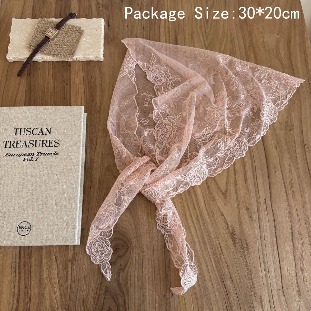 Écharpe en maille respirante style français avec motif de roses en dentelle tridimensionnelle, foulard léger et élégant en soie pour femme