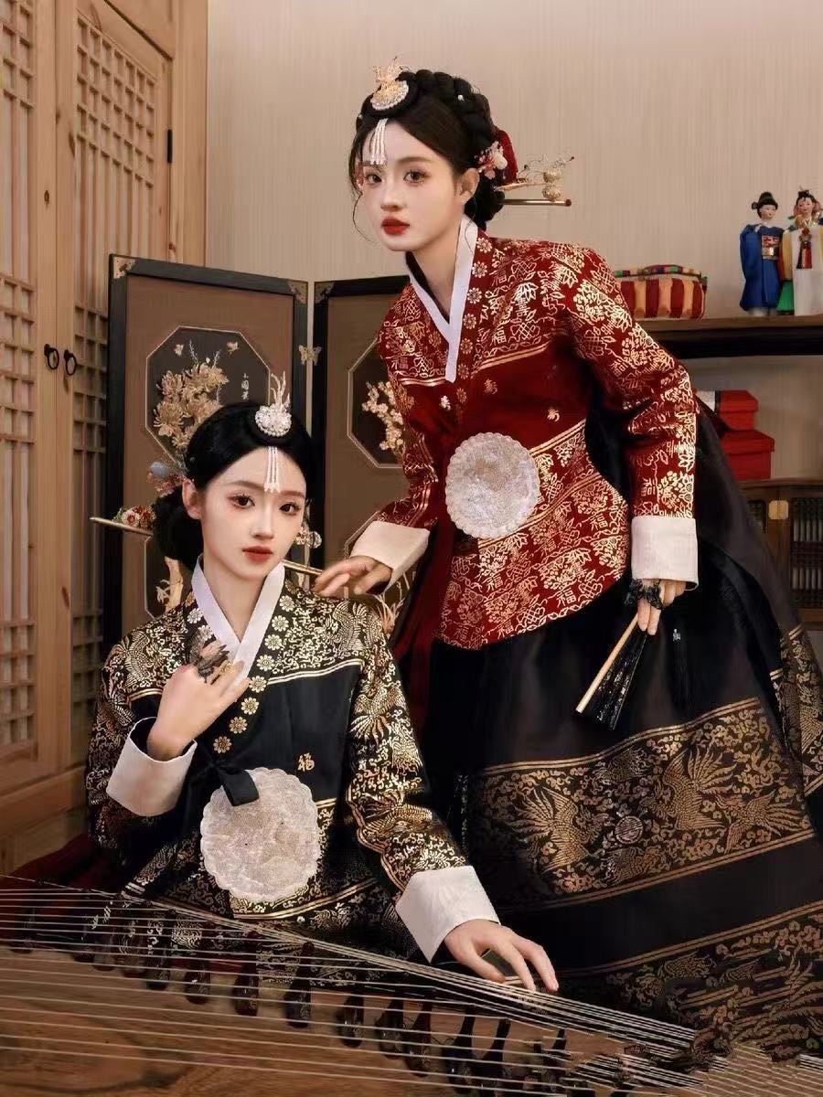Costume traditionnel coréen Hanbok de Style Court pour femmes, robe de photographie de mariage de voyage Yanji plaquée argent et or, haut de gamme