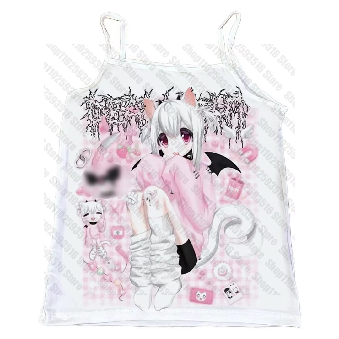 Haut gothique court pour femme avec bretelles, débardeurs et camisoles esthétiques, vêtements d'été, Kawaii, Y2K