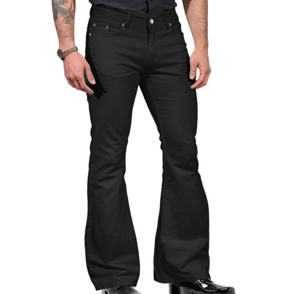 Jean Vintage pour hommes, pantalon Imitation denim, pantalon évasé à la mode, couleur unie, extensible, coupe cintrée, taille moyenne, bas de cloche