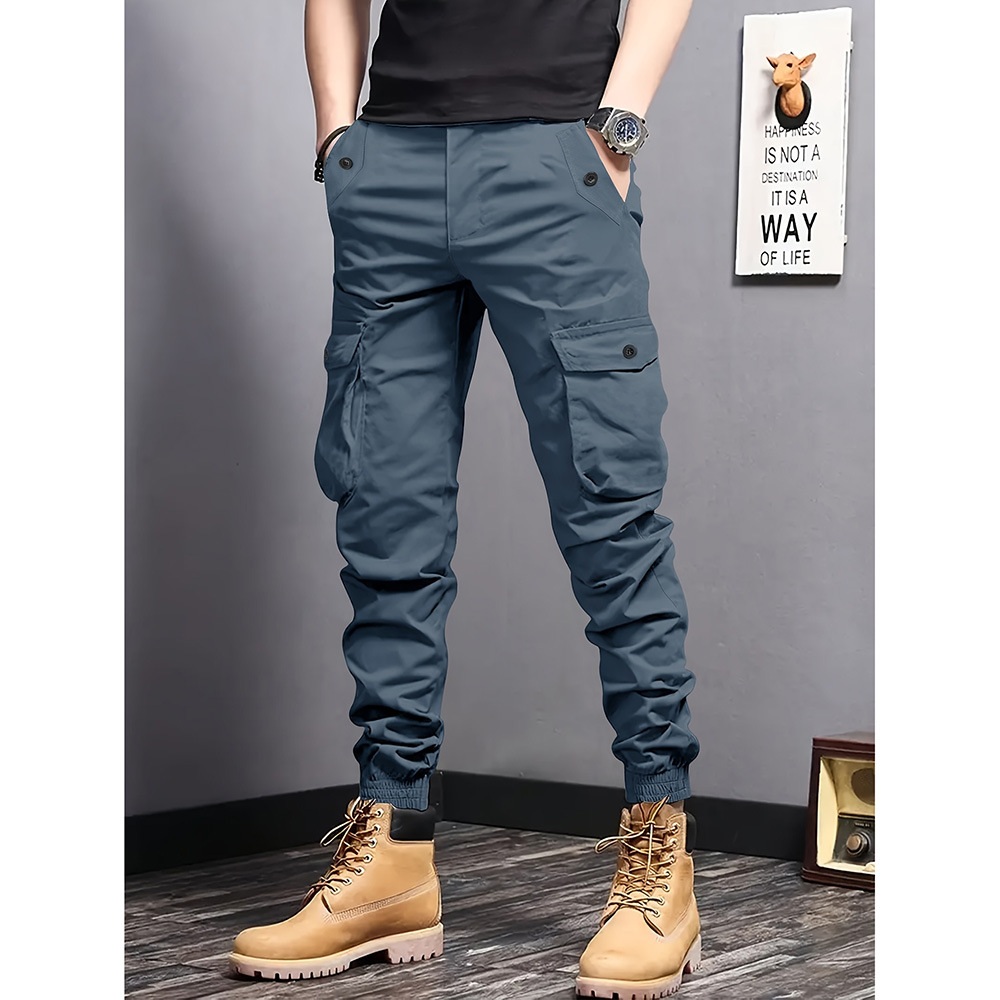 Pantalon Cargo Homme en Coton Printemps-Automne 2026 – Décontracté, Ample, Grandes Poches, Tendance Kaki, Style Harajuku Streetwear