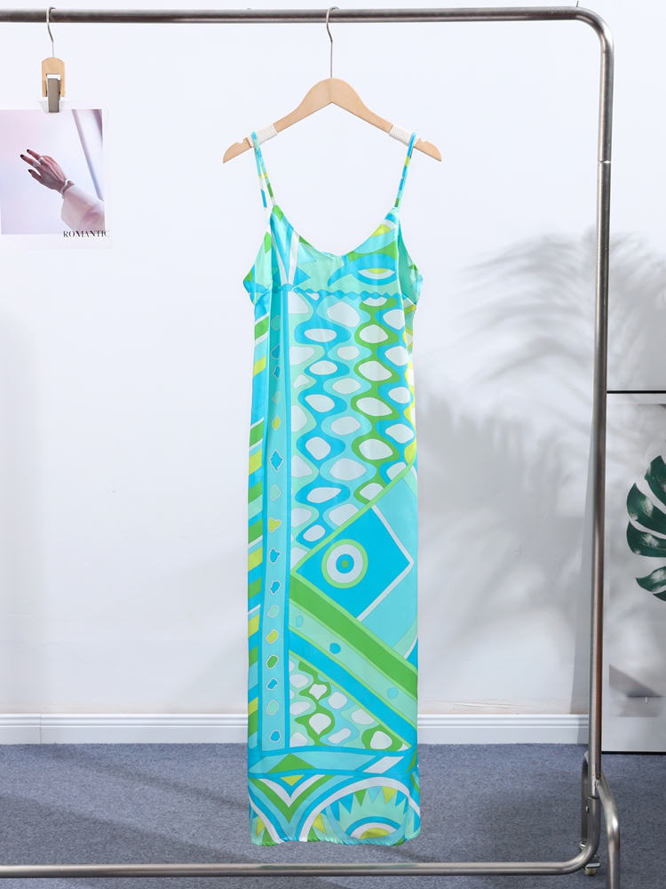 Nouvelle Robe Imprimée Chic pour Femme, Col V, Sans Manches, Dos Nu, Taille Cintrée, Robe de Plage Été 2026