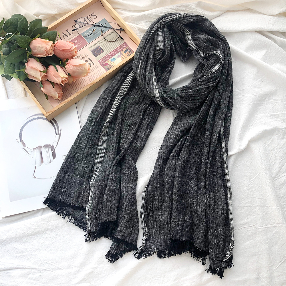 Coton lin hommes écharpe automne hiver noir marine rayé gland foulards hommes châle Wrap mode mâle accessoires Bufandas