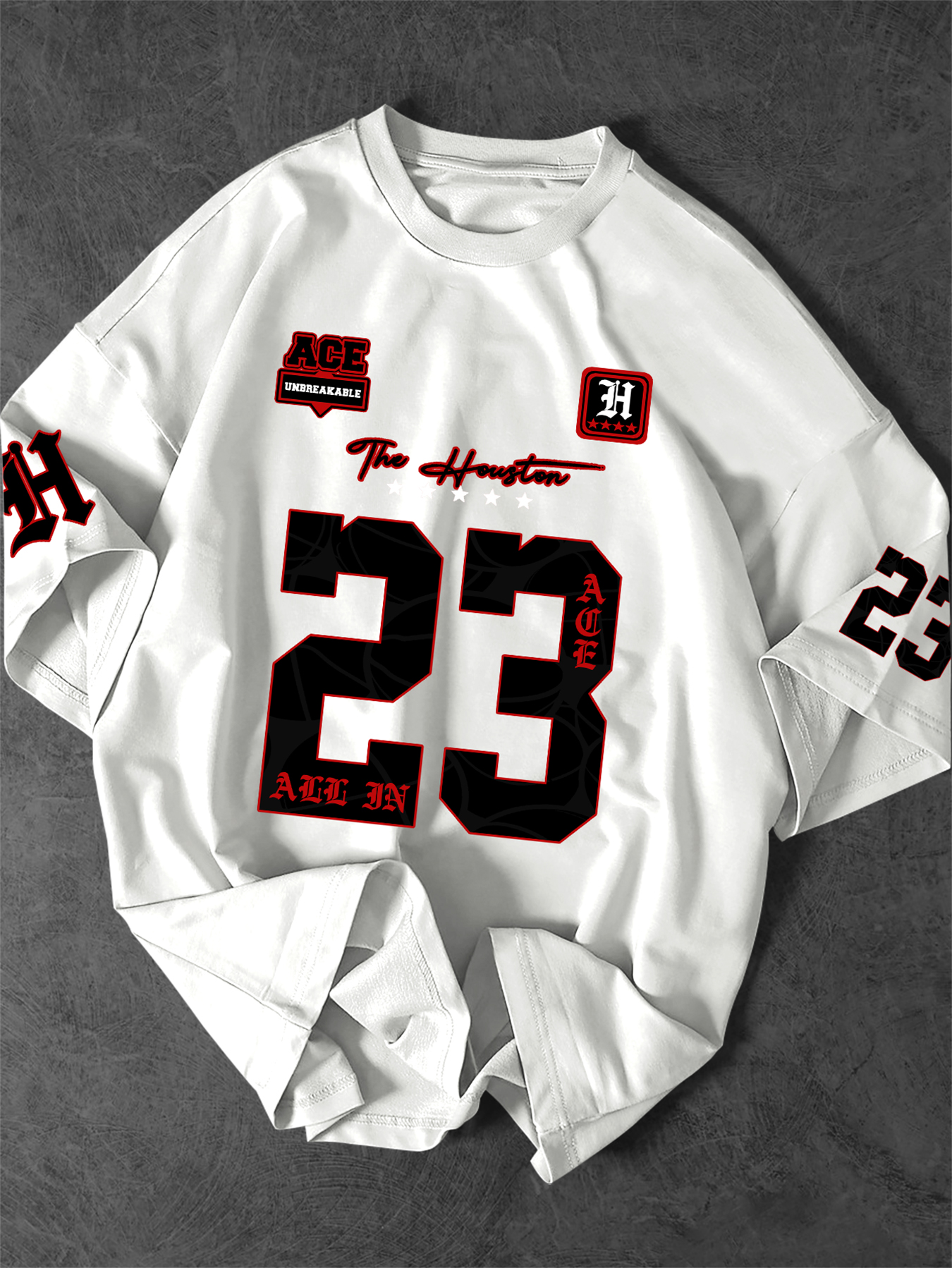 T-shirt en jersey vintage surdimensionné pour hommes, streetwear, Houston n°23, imprimé graphique sur la manche avant, col rond, manches courtes, tailles S-XXL