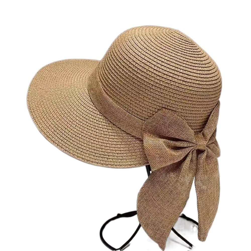Chapeau de soleil d'été anti-UV avec nœud, respirant, pour la plage, chapeau bob décontracté et tendance pour femmes, chapeau de paille Panama