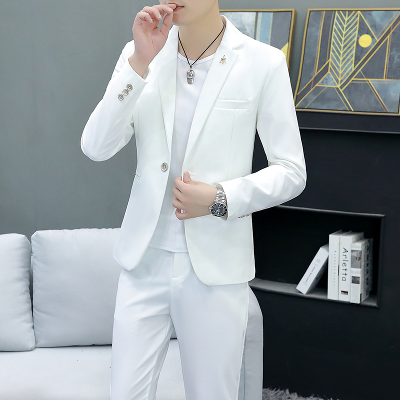 Costume deux pièces coupe cintrée, Style Business décontracté, couleur unie, robe d'automne avec pantalon inclus, Costume élégant pour hommes
