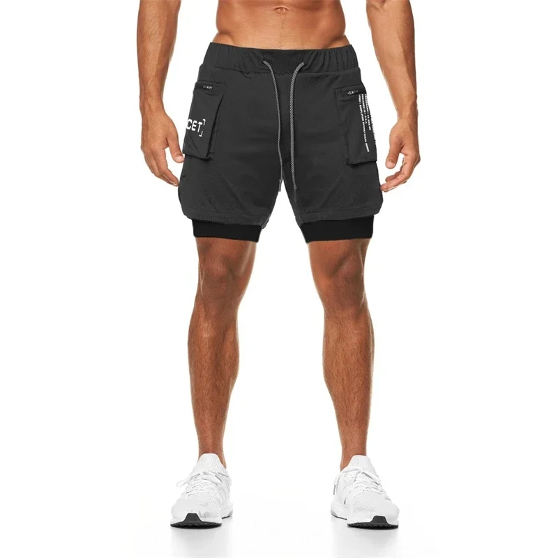 Sportedly-Short de sport à double pont pour homme, 2 en 1, bas d'athlétisme, pantalon de jogging, gym, fitness, entraînement, course à pied, été