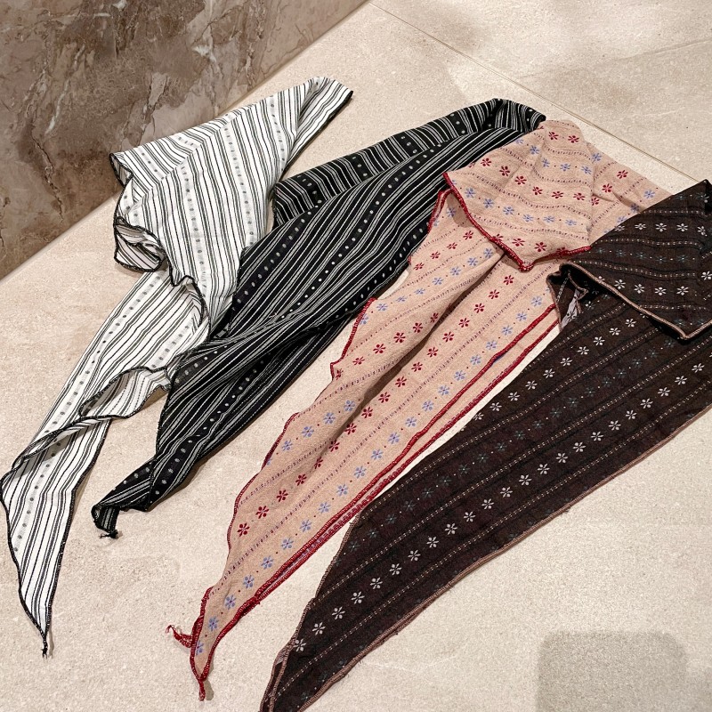 Femmes Vintage Floral rayé écharpe respirant coton lin mélange Triangle cou foulard Boho Chic bandeau et collier écharpe