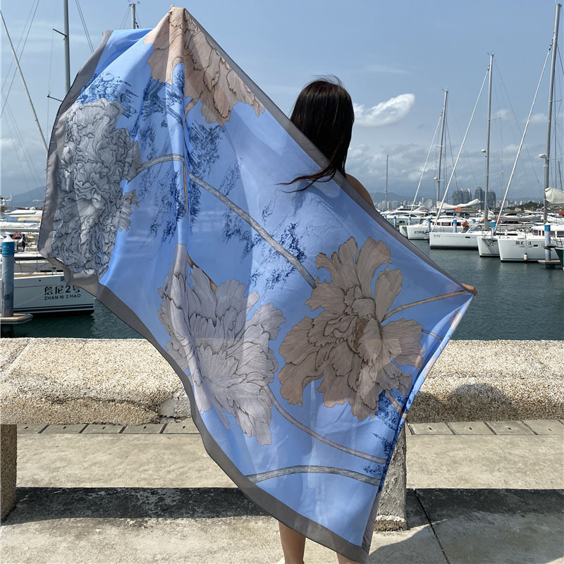 Grand Châle de Plage pour Femme, Écharpe de Voyage, Bikini, Design Floral, Sarong, Couverture de Bain de Luxe, 90x180cm