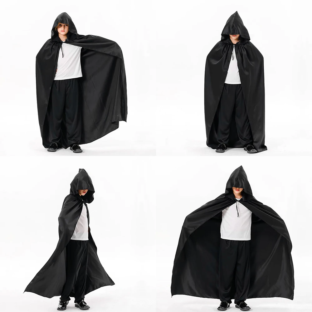 Cape à capuche longue Robe à capuche Cape Holloween Grim Reaper Cape pour garçon fille sorcière vampires diable Costume Cosplay déguisement