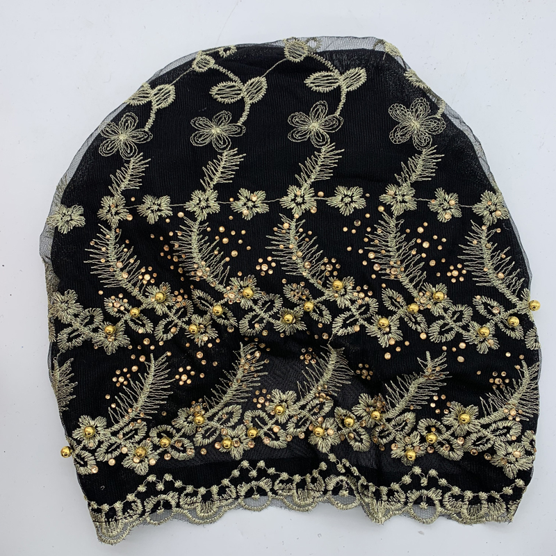 Turban à perles pour femmes, broderie, mode, couvre-chef musulman, Bonnets, chapeau de chimiothérapie