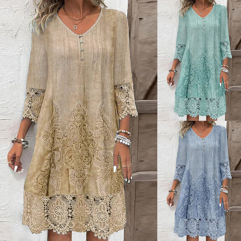 Bef123-Robe en dentelle à volants pour femmes, robes élégantes, boutons au crochet, décontracté, Boho, sexy, vacances, fête, printemps, été