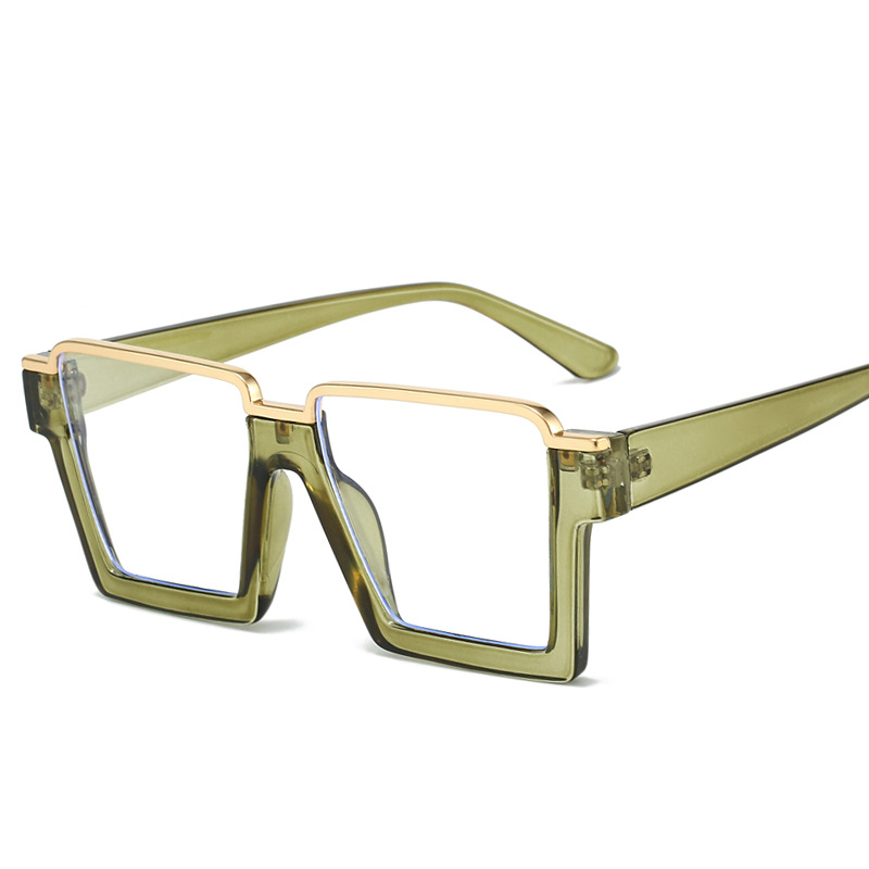 Lunettes à monture de grande taille pour femmes, monture de lunettes de forme carrée, semi-sans monture, verre décoratif bloquant la lumière bleue