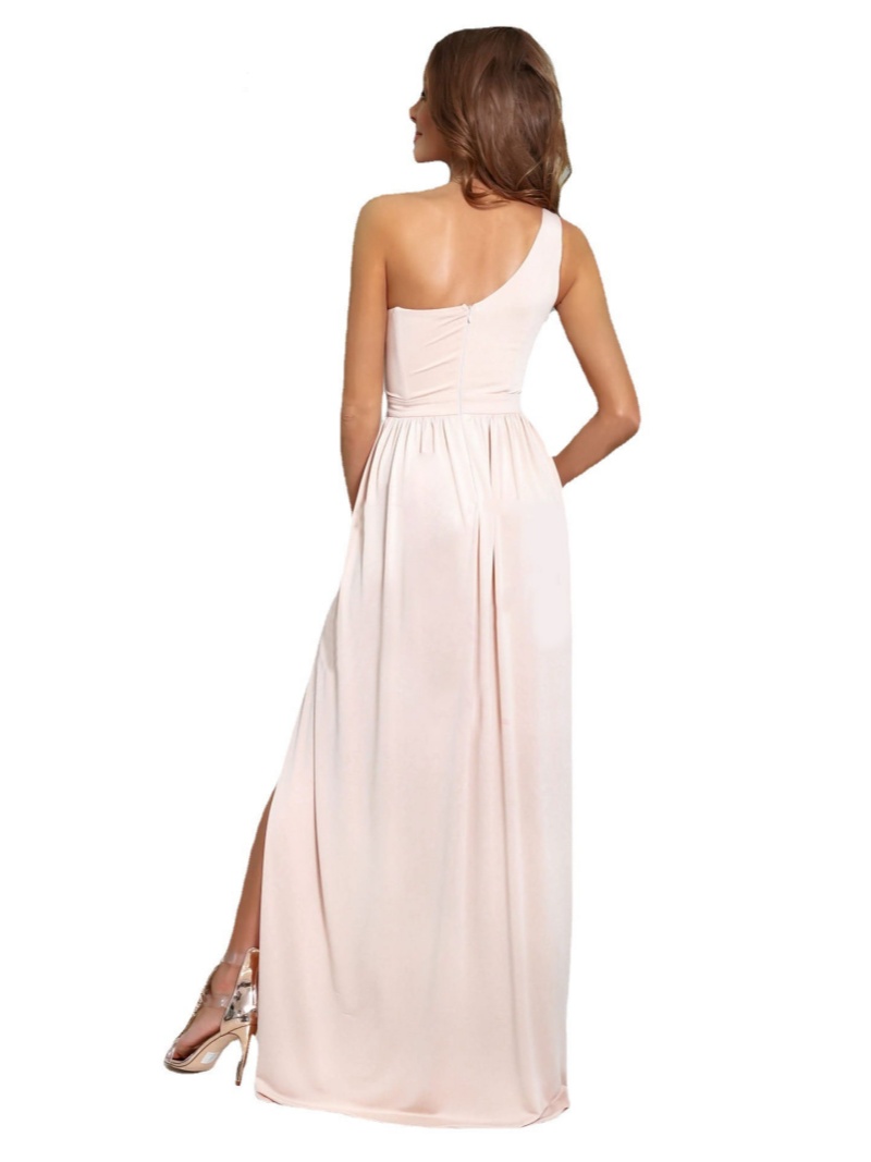 Robe longue asymétrique sans manches pour femme, taille empire, avec fente latérale, idéale pour soirée, mariage ou tenue de cérémonie