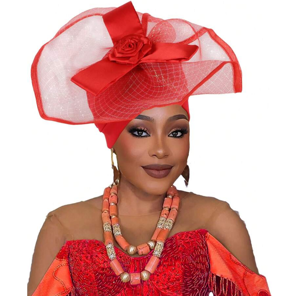 Casquette turban en voile rétro pour femme, chapeau exagéré, couvre-chef africain, bonnet musulman, pièce de sauna, fête