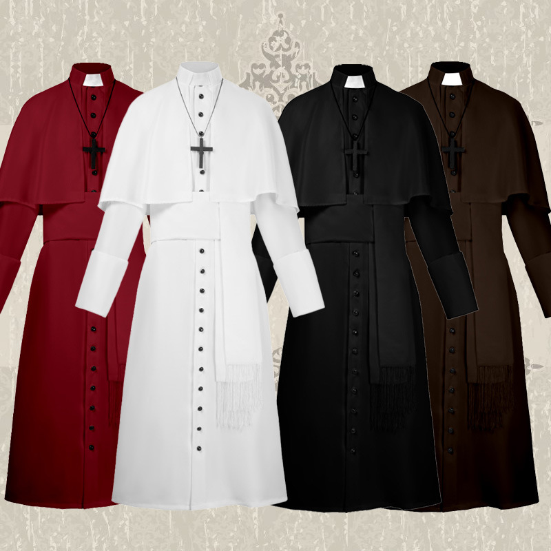Costumes de Prêtre Médiévaux Renaissance Rétro pour Cosplay, Robe Solide de Prêtre Catholique, Soutane de Prêtre Pape, Robe de Prédicateur pour la Messe, Vêtement Sacerdotal