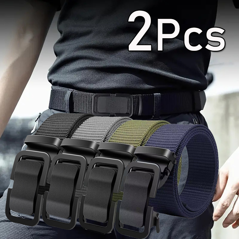 Ceinture tactique pour homme, boucle automatique entièrement métallique, ceinture en nylon et toile, idéale pour la chasse, le golf, les activités de plein air, durable, pour pantalons et jeans.