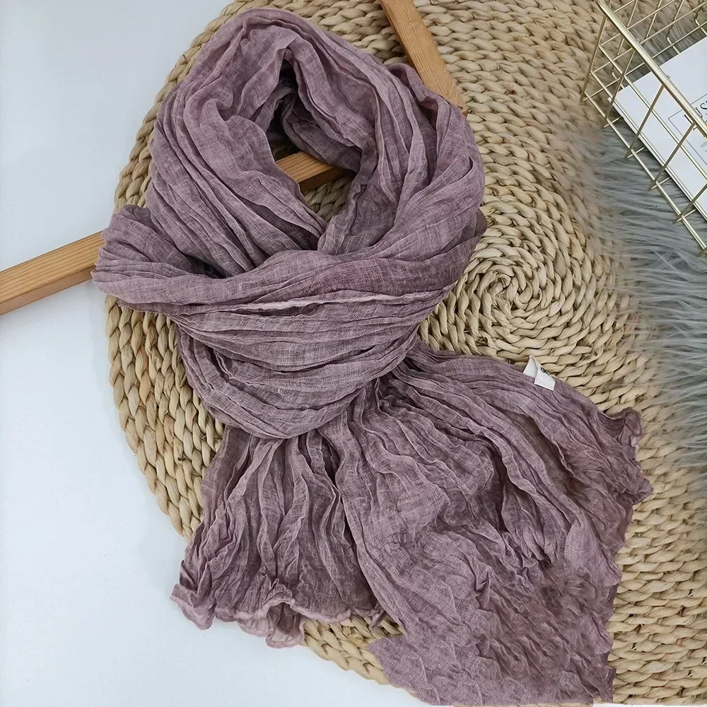 Écharpe en coton et lin, couleur unie, Texture littéraire féminine, longueur pliable, pâte frite fine, torsades ethniques, châles printemps automne hiver