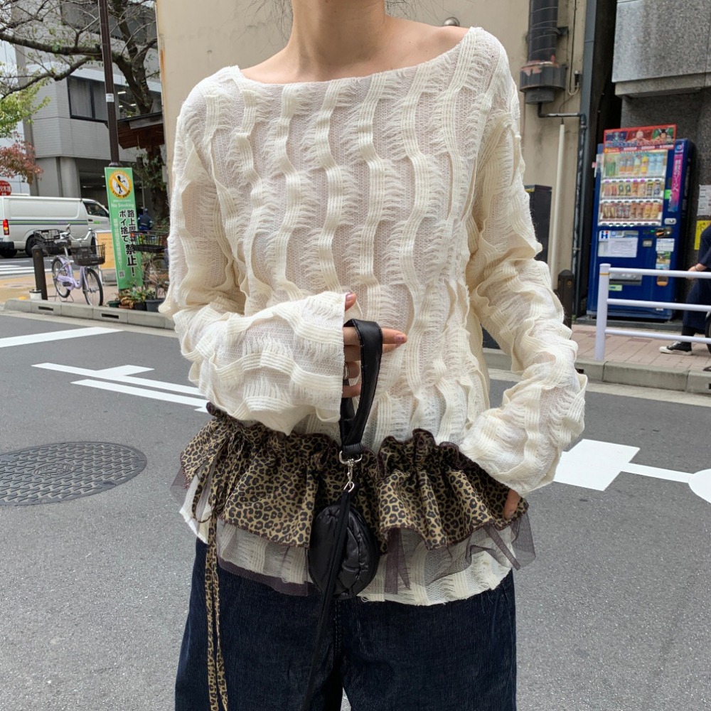 Hip-hop imprimé léopard hanche écharpe jupe chemise Extender doux bord à volants ceinture maille Y2K couche tenues ceinture