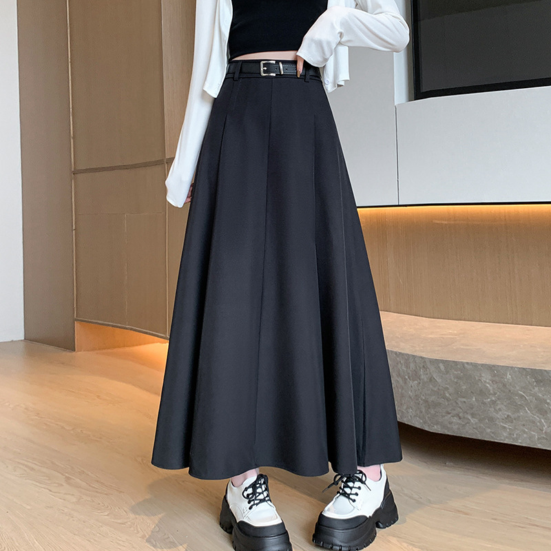 Jupe Longue Plissée Noire Élégante de Style Coréen pour Femme, Vêtement Midi, Tenue de Bureau, Nouvelle Collection