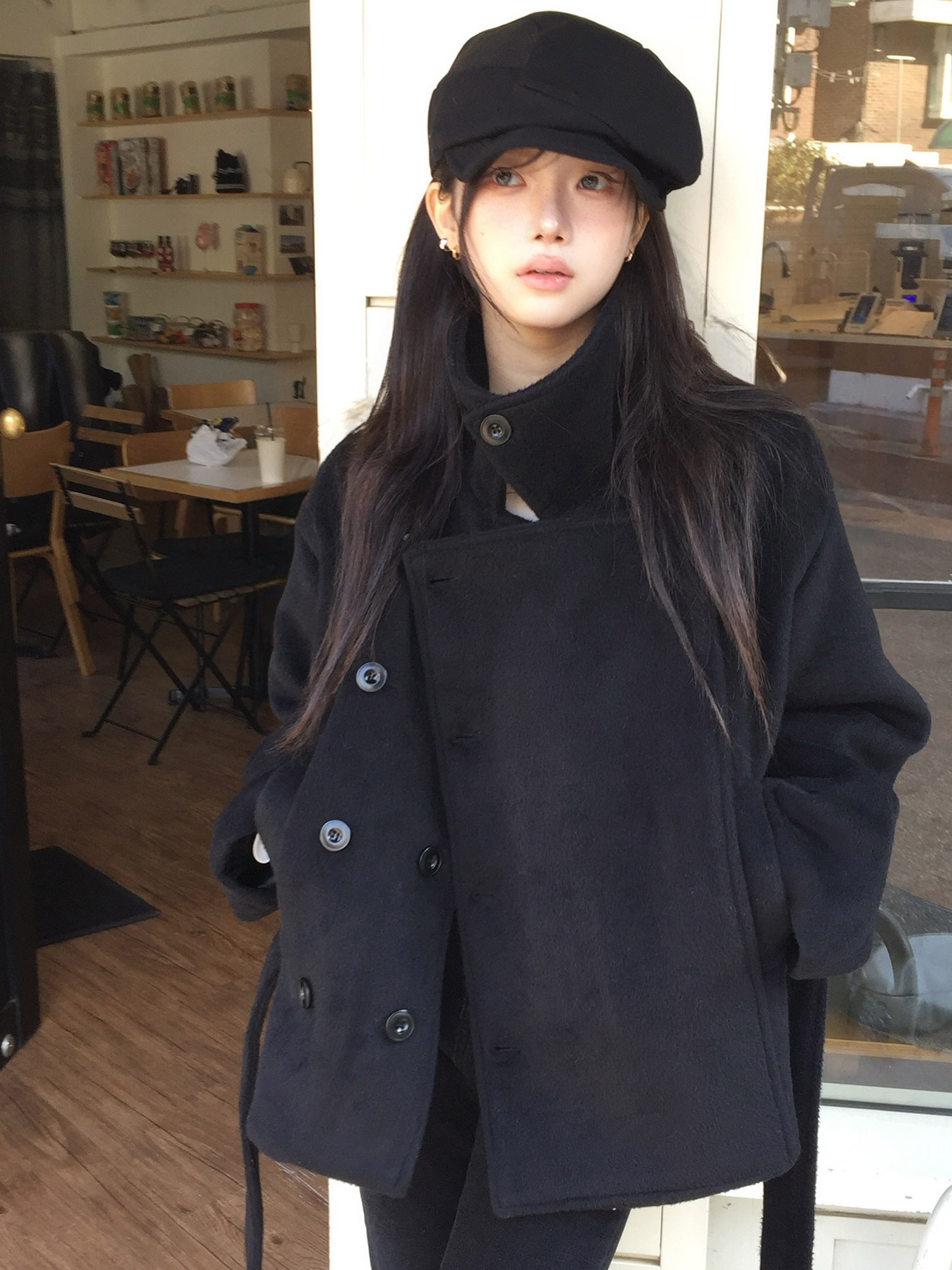 Manteau en laine à manches longues pour femmes, Unique, rétro japonais, col montant, ceinture, Long, ample, pour les déplacements, couleur Pure