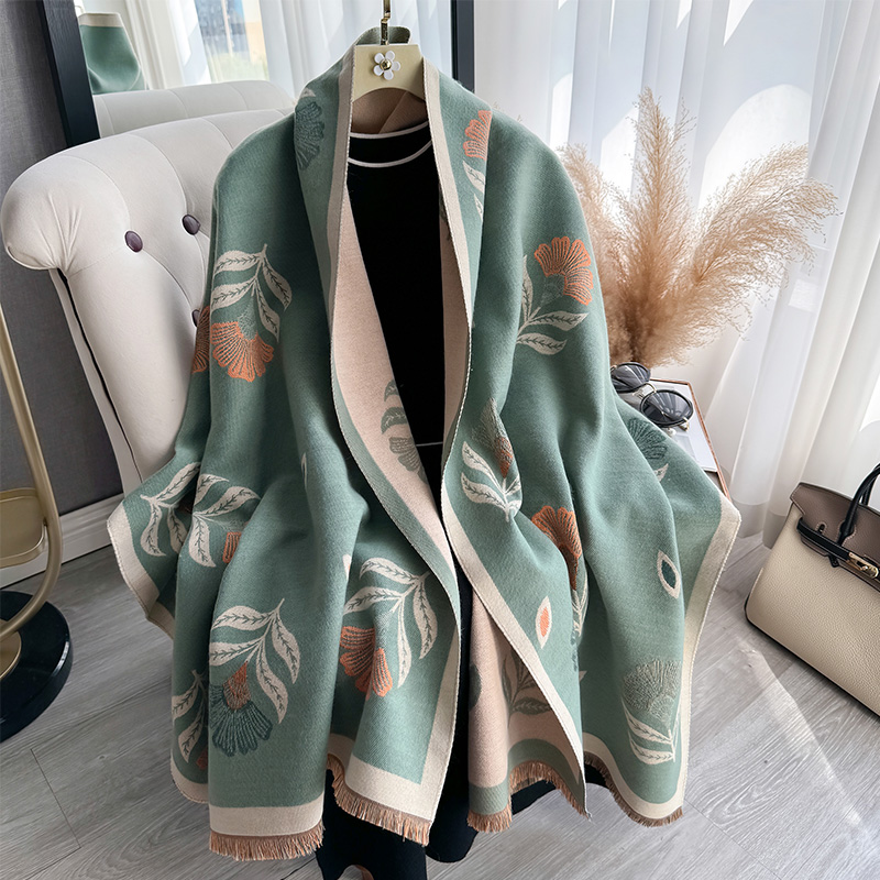 Nouvelle Écharpe de Luxe pour Femme, Imprimé Feuilles Tombées, Châle Chaud Automne Hiver, Pashmina, Foulard, Bufanda