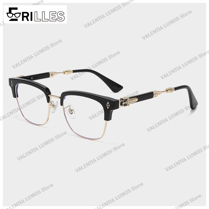 Lunettes à monture TR surdimensionnées à la mode pour hommes, blocage de la lumière bleue, design d'accent en métal - Lunettes de mode haut de gamme