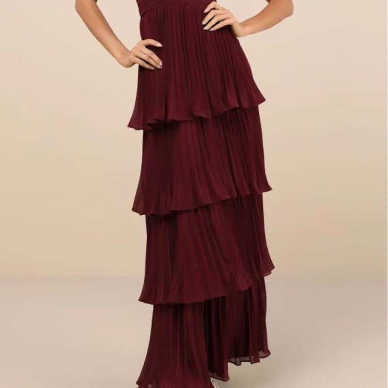 Robe de Soirée Élégante et Chic pour Femme, Couleur Unie, Bustier, Plissée Superposée, Sexy, Nouvelle Collection 2026, Design Raffiné, Robes Longues