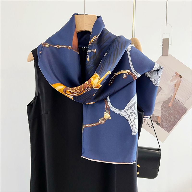 Foulard en soie de mûrier pour femmes, châles à bords roulés à la main, grandes écharpes carrées de luxe de styliste, décoration de cou pour vêtements, 135CM